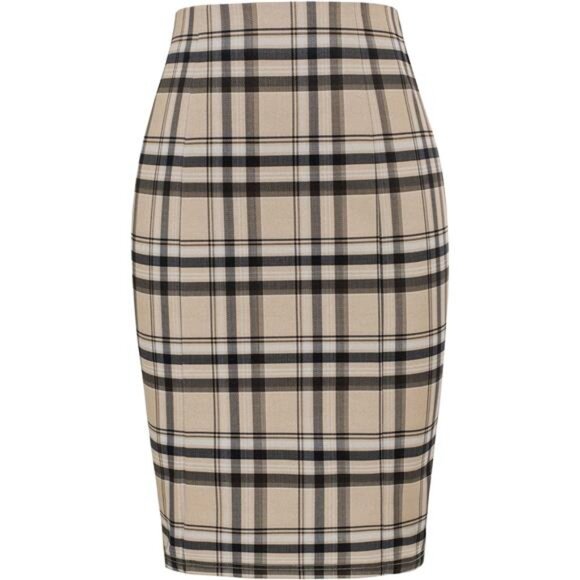 Womens Knee Length Elastic Waist Stretchy Skirt Plaid - Picture 1 of 5